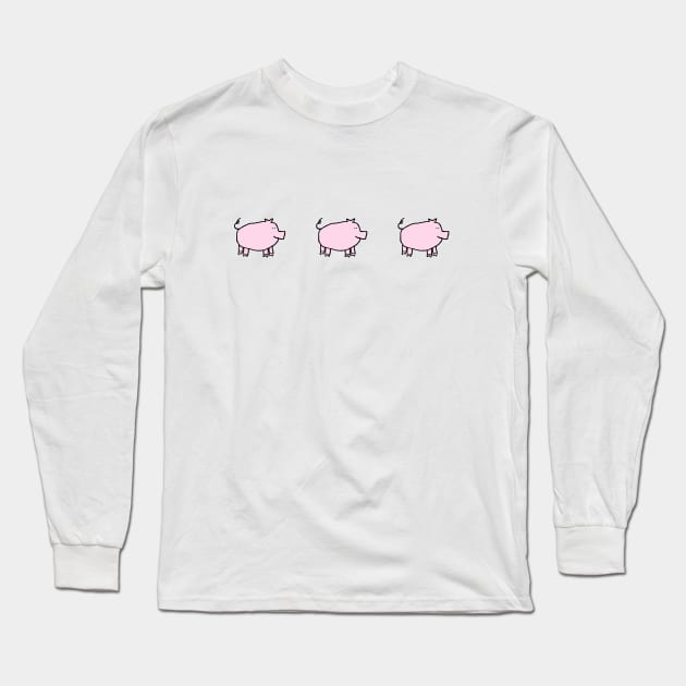 Three Cute Pink Pigs Right Long Sleeve T-Shirt by ellenhenryart